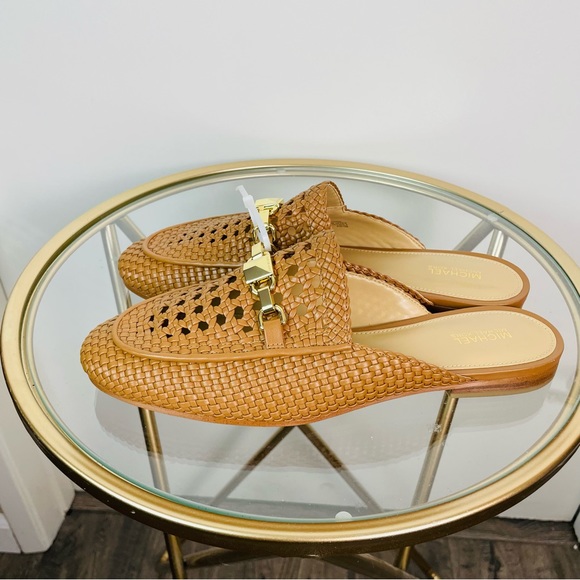 Michael Kors Shoes - Michael Kors Charlton Slides Mules Slippers Women's Woven With Gold Metal Sz 9